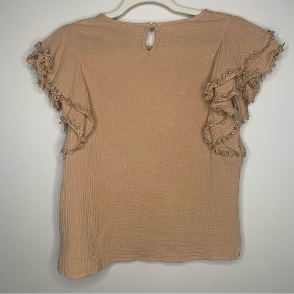Tan Ruffle sleeve blouse Size Small- 100% cotton - Picture 6 of 8